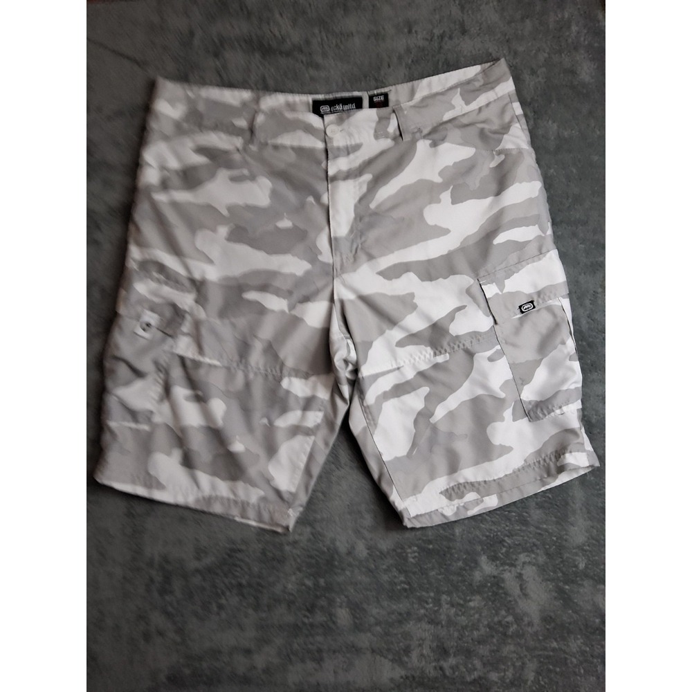 VINTAGE Ecko Unltd Shorts Mens 38 Gray Camo Cargo Baggy Wide Leg Hip Hop Rap Y2K